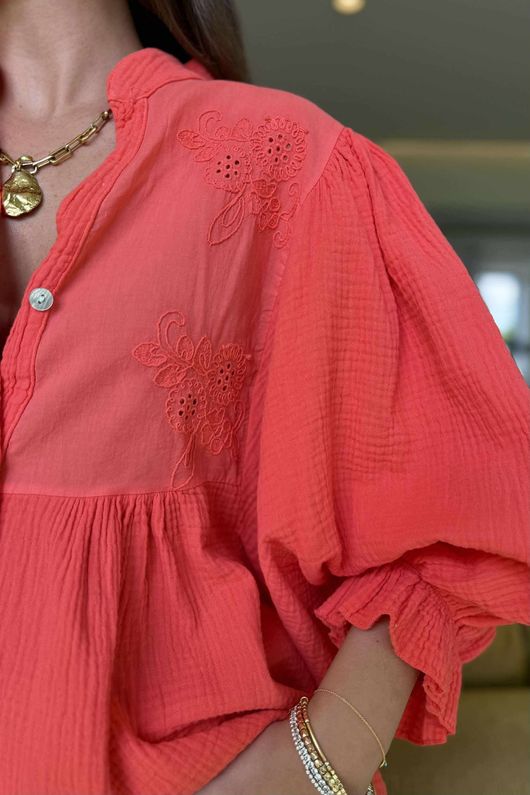 Made in Italy Paulo Pillow Cotton Puff Sleeve Shirt Watermelon /14 =